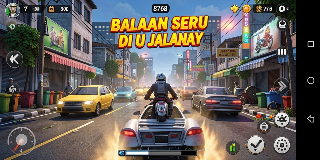 Tampilan gameplay seru dalam balapan jalanan penuh tantangan.
