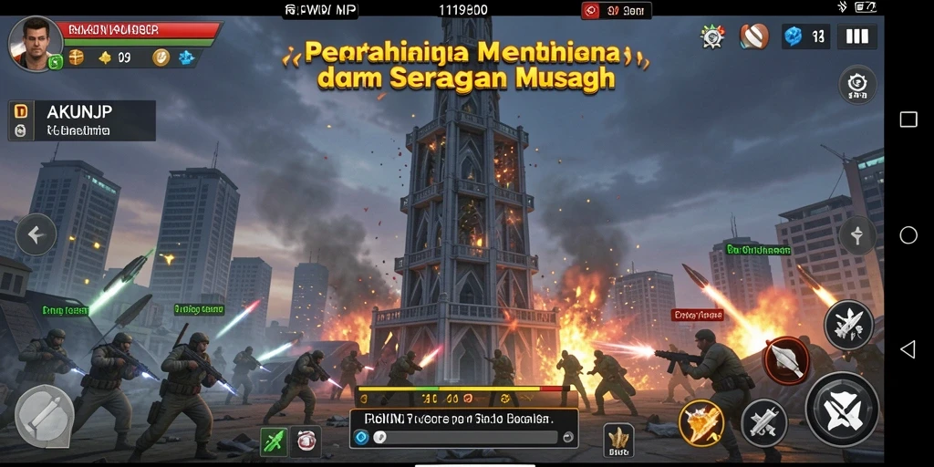 Tampilan gameplay AKUNJP dengan aksi menegangkan Tower Defense.