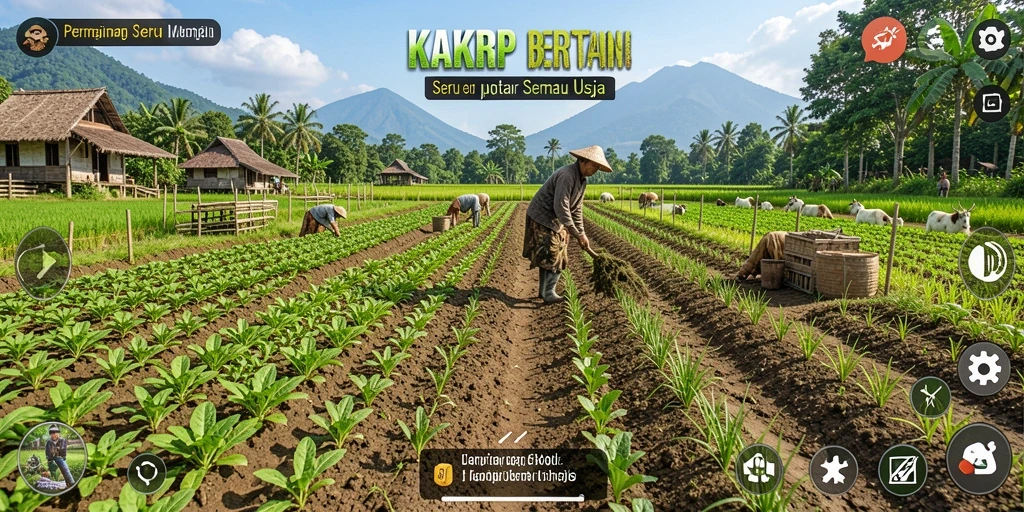 Tampilan gameplay KAKRP yang seru dan penuh warna dalam bertani.