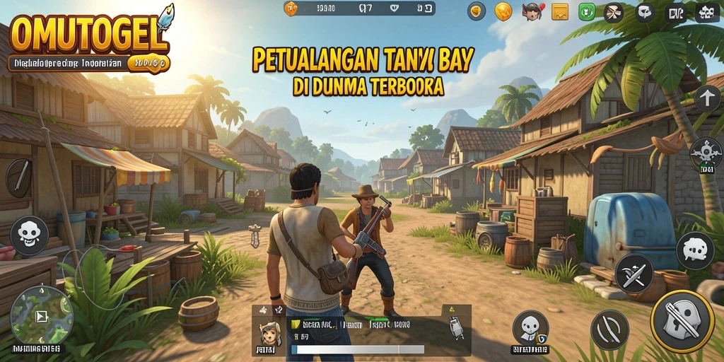 Screenshot gameplay OMUTOGEL yang menunjukkan eksplorasi dunia terbuka.