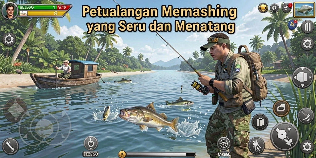 Tampilan gameplay REZEGO dengan pengalaman memancing yang menarik.