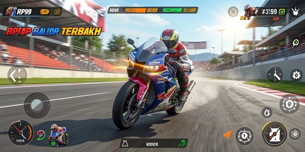 Tampilan gameplay balap motor yang penuh aksi dan mendebarkan.