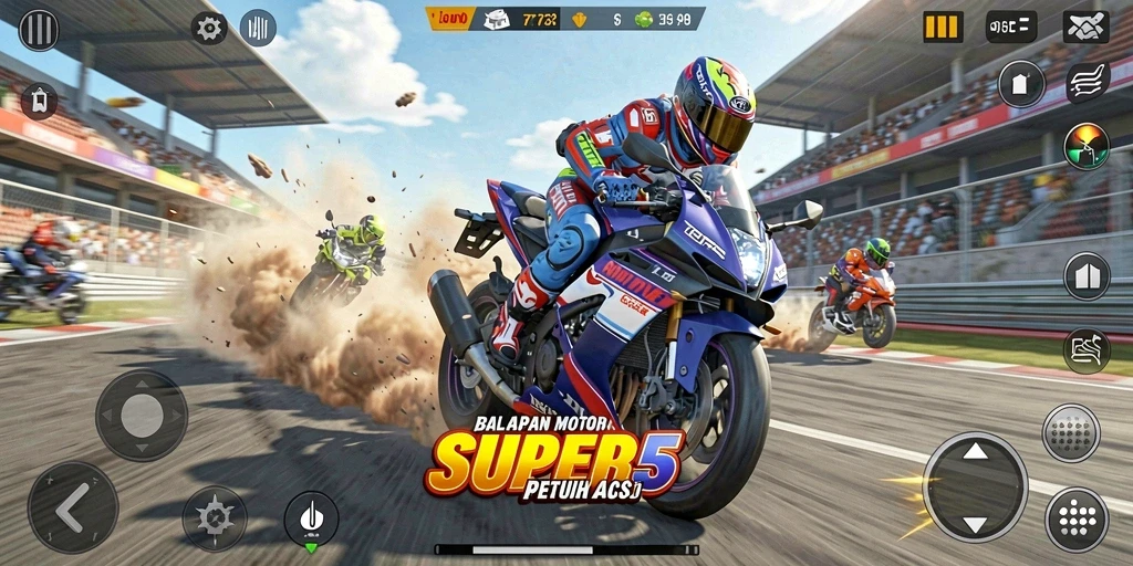 Tampilan gameplay seru balapan motor yang mendebarkan.